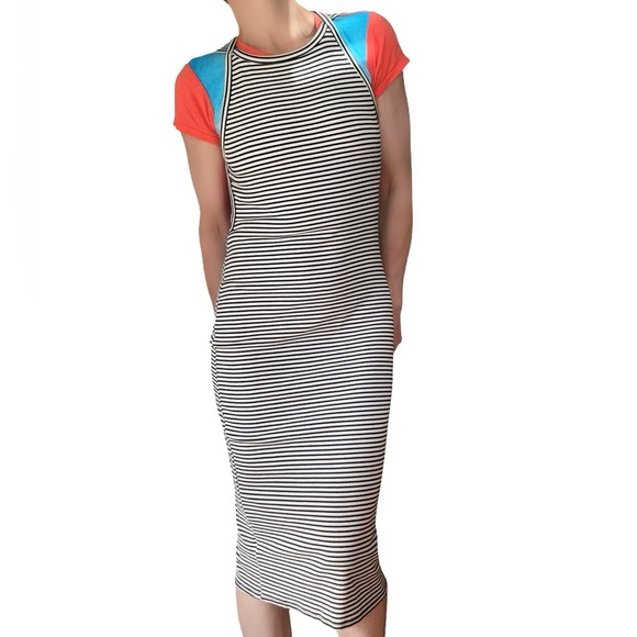 Silence + Noise Black White Stripe Midi Stretch Tank Midi Dress - Picture 4 of 7